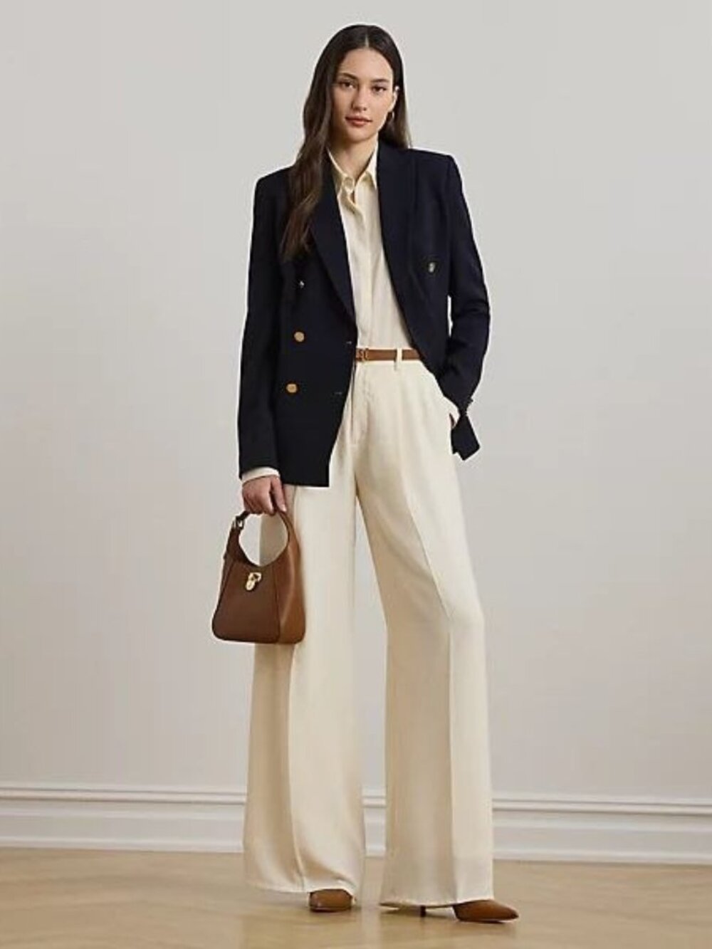 $175 Lauren Ralph Lauren Double-Faced Georgette Wide-Leg Pant Cream Size 10